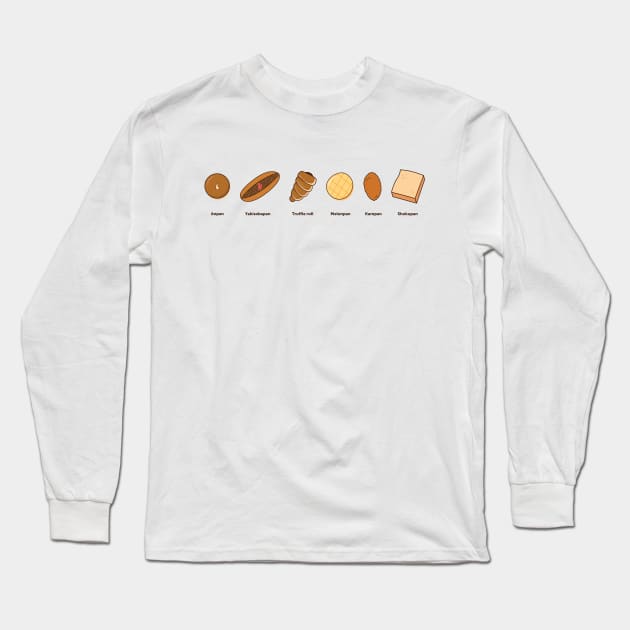 Cute Food Illustration - Japanese Bread Long Sleeve T-Shirt by MariOyama